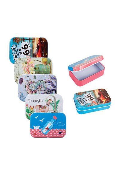Set of 5 Rectangular Storage Tins - Assorted Designs