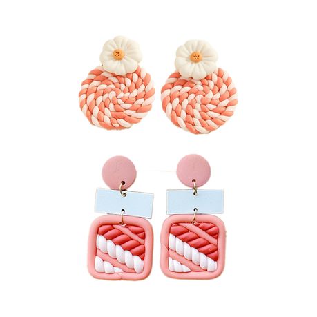 Earrings Hand-Woven,2-pieceColor clay Earrings, Girls Style Accessories - Pink Image