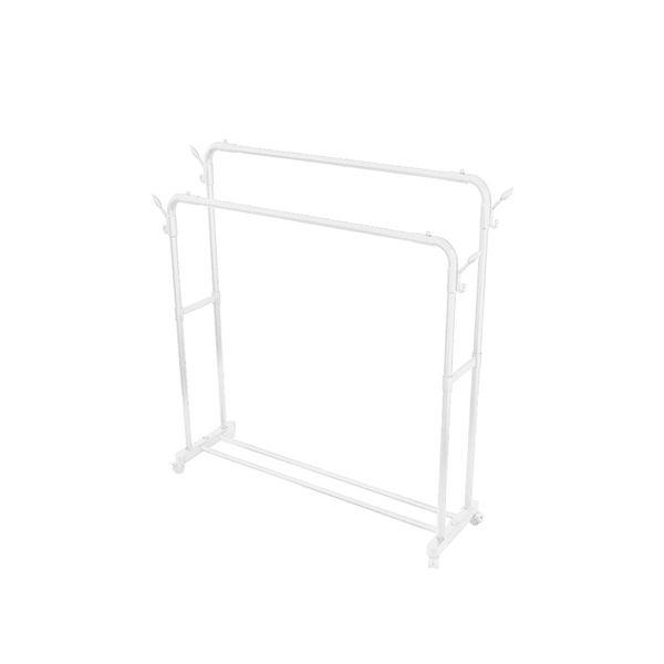 Simple Trending Clothing Clothes Rack Double Rods with Wheels - White