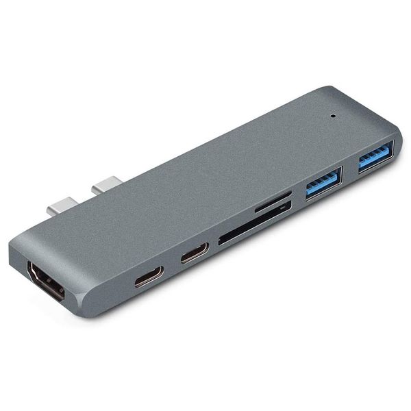 7-in-1 Aluminium Dual USB Type-C Hub Adapter For MacBook Pro/Air