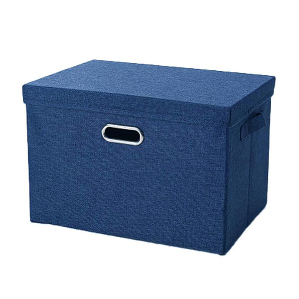 DHAO-Foldable Linen Fabric Clothing Storage Box Collapsible Organizer Blue