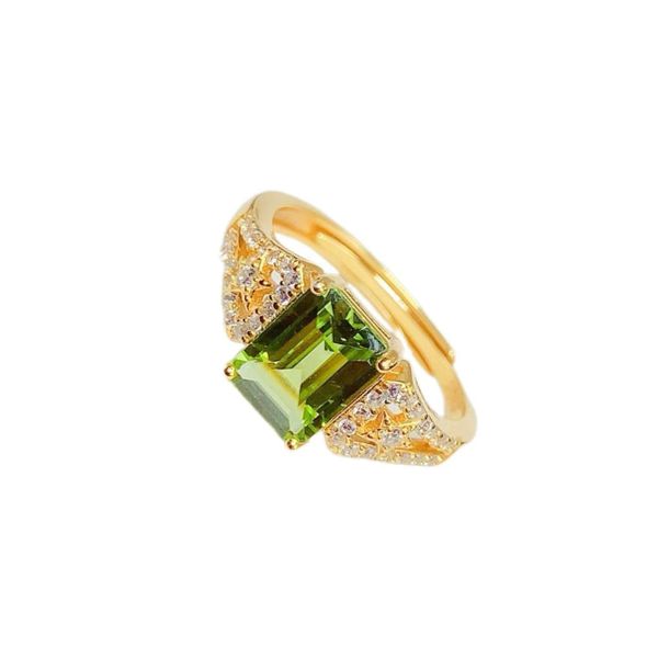 Green Women's Ring With Peridot For Anniversary