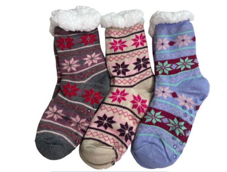 3 Pairs Thick Fluffy Thermal Sherpa Indoor Slipper Socks - Assorted Colors