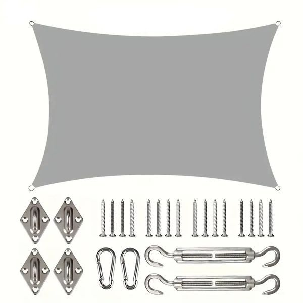Outdoor Sunshade Sail, Rectangular - 3 x 5m with Installation Kit