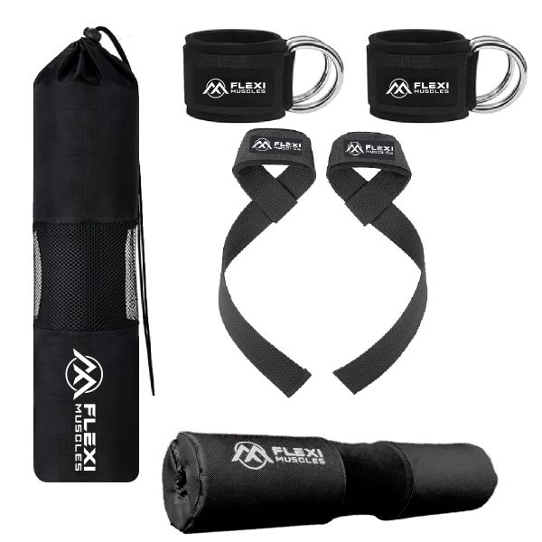 Flexi Muscles - Barbell Pad, Ankle Straps, and Lifting Straps Combo