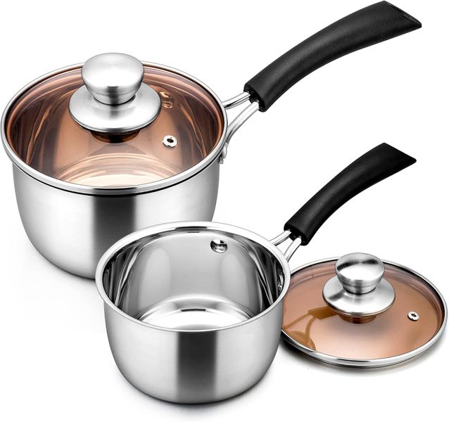 P&amp;P CHEF Saucepan with Lid, 1 Quart and 2 Quart Stainless Steel Saucepan