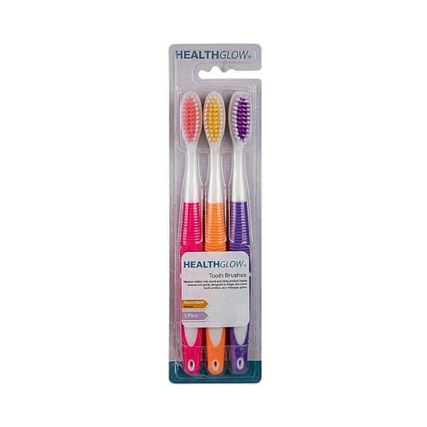 Essential 3-Pack Medium Bristle Toothbrush Set - Assorted Colours