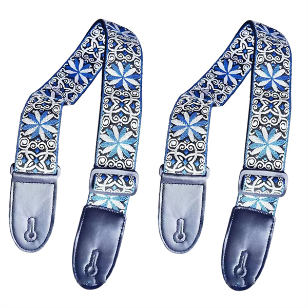 Blue White Pattern Fashion Printed Acoustic Electric Guitar Strap - 2 Piece