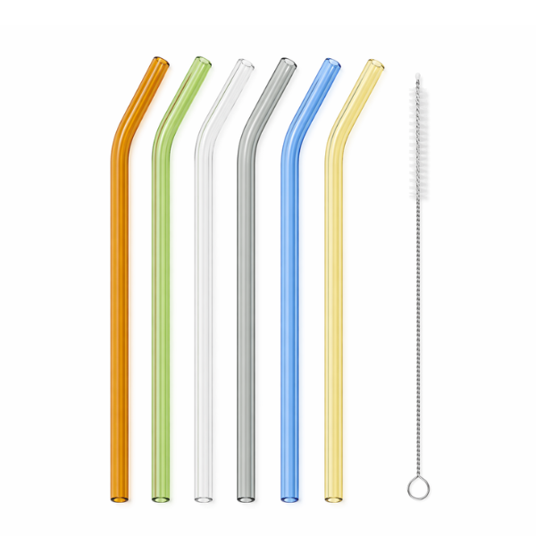 Reusable Glass Straws Set with Cleaning Brush - 20cm (6 Pack)