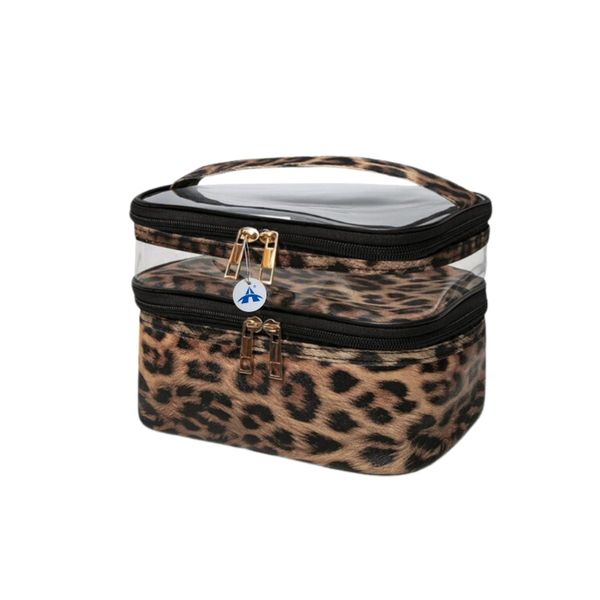 Alanes Double-layer Cosmetic Bag Makeup Bag Travel Makeup - Leopard