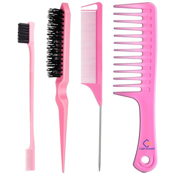 4 Pack Hair Styling Comb Set Teasing &amp; Rat Tail Comb Edge Brush For Women
