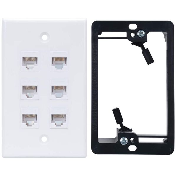 Cat6 Wall Plate 6 Port with 1 Gang Low Voltage Mounting Bracket White