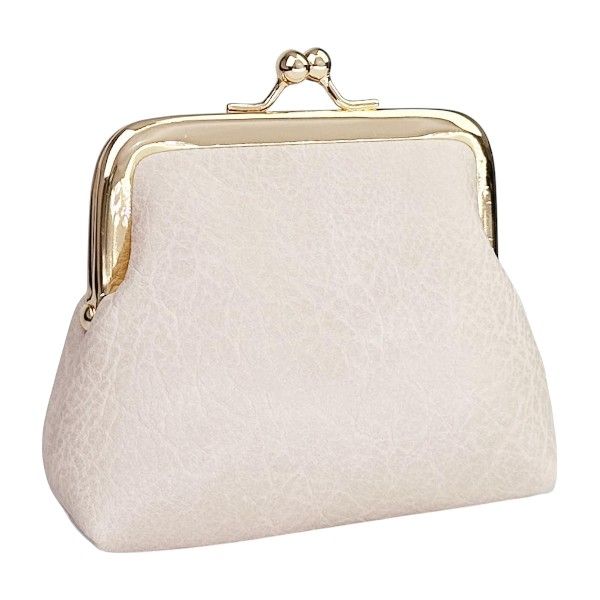 Faux Leather Mini Vintage Kiss-Lock Coin Purse -Beige