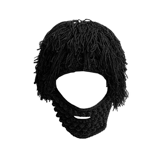 Creative Funny Original Knit Beard Hat Wig Beanie Hat - Black