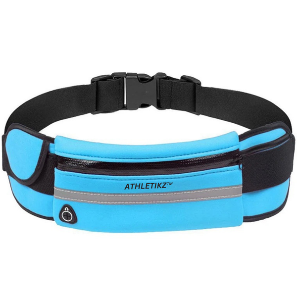 Athletikz Running Waist Bag/Belt Water Bottle Slot/Reflective Strip - Blue