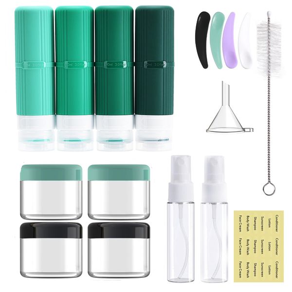 17 Piece Travel Bottles for Toiletries, 3oz Leak Proof Silicone Containers