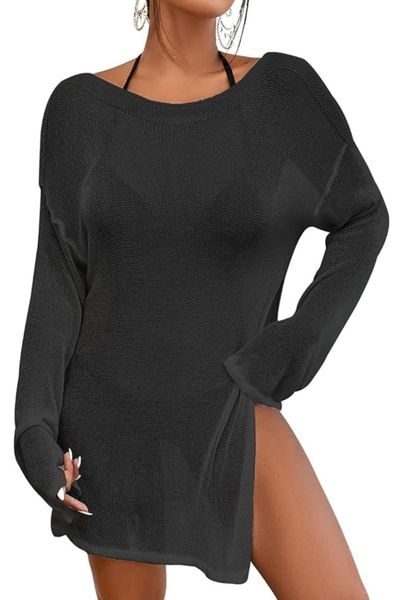 Crochet Swimsuit Cover-Up for Women Sheer Knitted Beach Cover-Up Dress