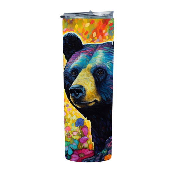Floral Neon Black Bear 20 Oz Straight Skinny Tumbler 004