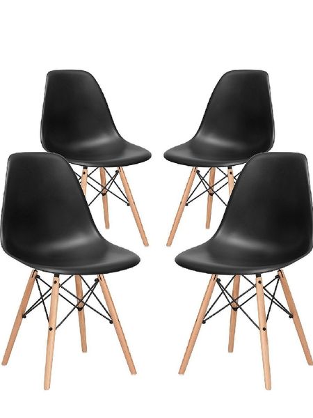 Global 4 Piece Wood Legs Chairs - Black