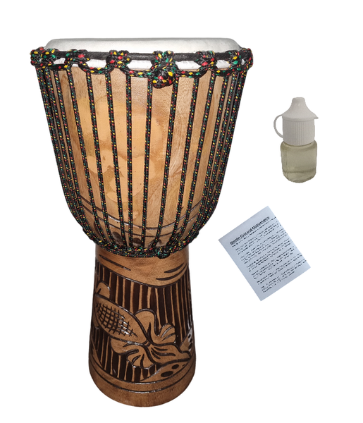 Djembe Drum Gecko's Carved With Treatment Oil and Care Manual 26cm x 50cm