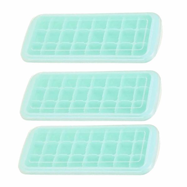 MyKitchen 24 Ice Cube Molds Reusable Silicone Ice Trays With Lids Pack Of 3