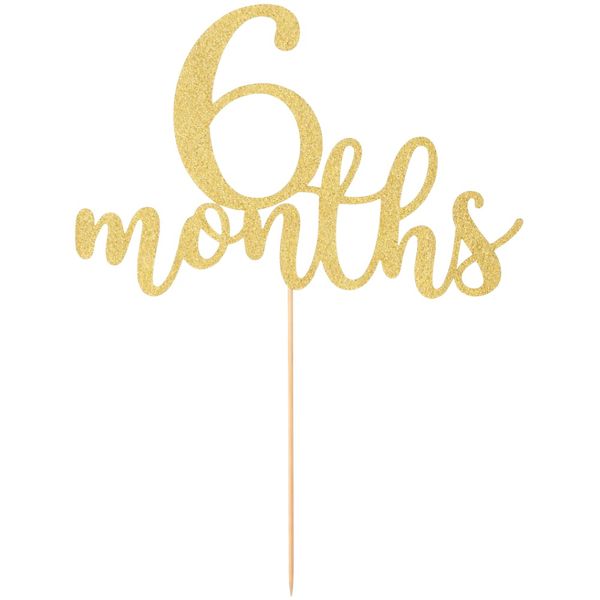 6 Months Glitter Cake Topper - Baby Half Birthday Cake Decoration - Gold