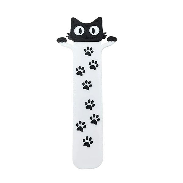 Black Cat Head &amp; Paw Acrylic Bookmark - Minimalist 2D Flat Design