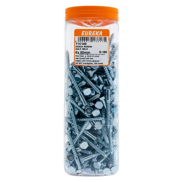 EUREKA Coach Screws Galvanised Mild Steel 6 x 50mm Q:180 T1C100