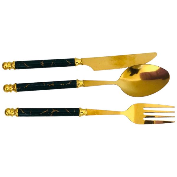 Stainless Steel Gold Cutlery Set With Marble Pattern Handle - 3 Piece