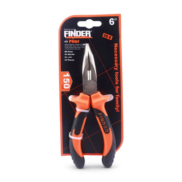 Finder - Bent Nose Pliers - Chrome Vanadium Steel - Orange Handle - 150mm