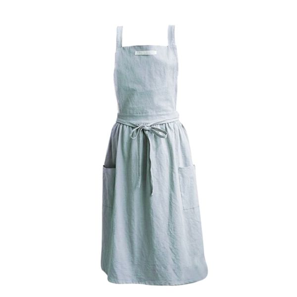Home Kitchen Cotton Linen Sleeveless Garden Apron With Pockets One Size