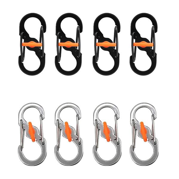 8PCS Mini Stainless Steel Carabiner, S Shape Keychain Hook Clip with Lock