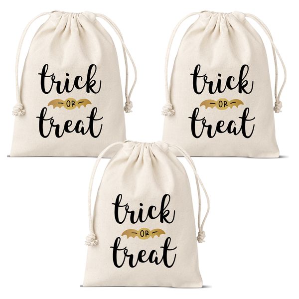 Trick or treat halloween drawstring bags - set of 3