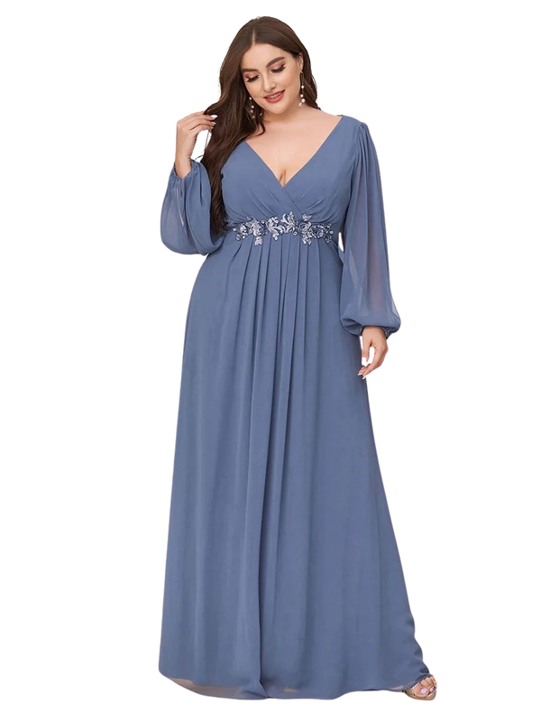 Chiffon Plus Size Evening Dresses with Long Lantern Sleeves | Shop ...
