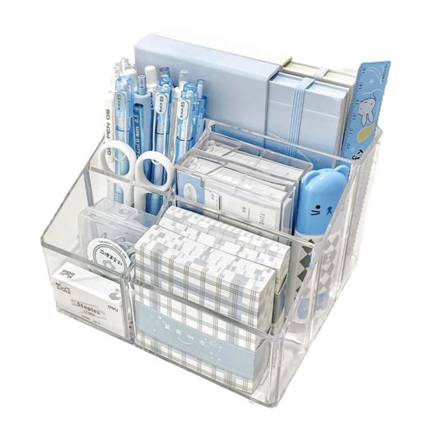 Transparent 5-Compartment Acrylic Pen Holder