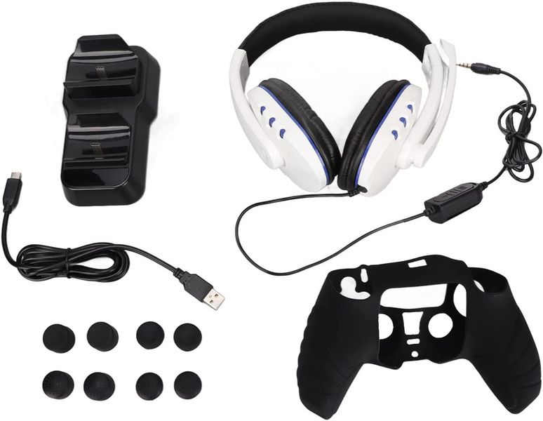 HS-PS5035- 12 In 1 Gaming Bundle Set For PS5 Console- Black White