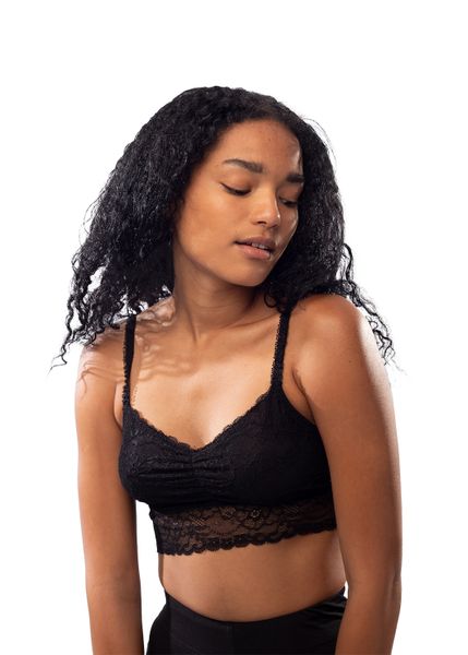 Black A-Frame Crop Bra Non Padded with Lace