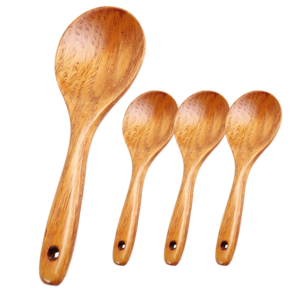 4 Pieces Wood Spoons 21 5Cm Wooden Rice Paddle Cooking Spoon