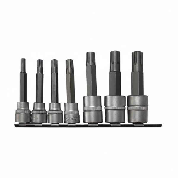 Force 3/8 Inch Drive 7 Piece Ribe Socket Set M6 to M14 with Rack