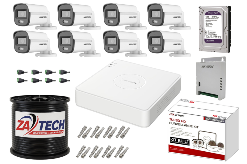 Hikvision 8CH ColorVu CCTV Kit with 1TB HDD and Zatech RG59 Cable roll