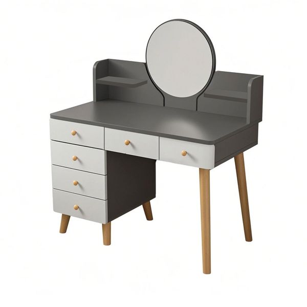 Modern Vanity Table with Mirror - 6-Drawer Makeup Desk for Bedroom