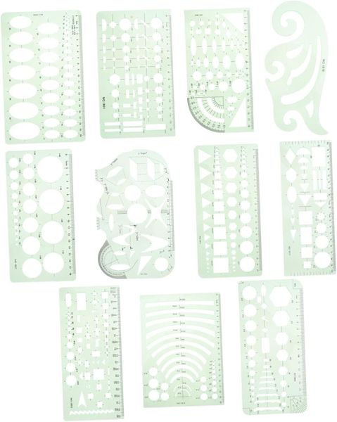 11-Piece Geometric Ruler Set Plastic Design Templates for Measuring