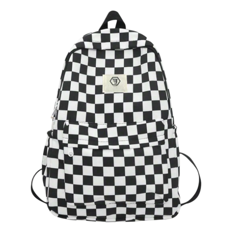 Stylish Checkered School Backpack - Black & White Image