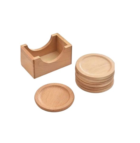 6 Pieces Wooden Coasters Including a Coaster Holder