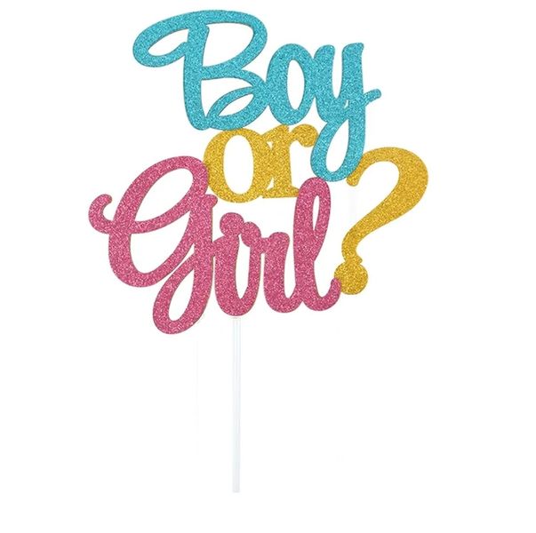 Gender Reveal: Boy or Girl? Glitter Cake Topper