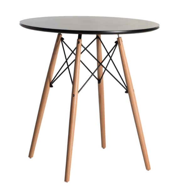 Dining Table with Wooden Legs - Black