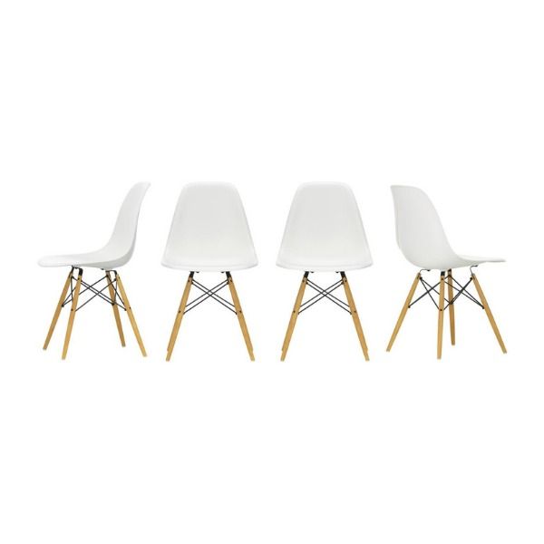 Set of 4 White Wood Chair