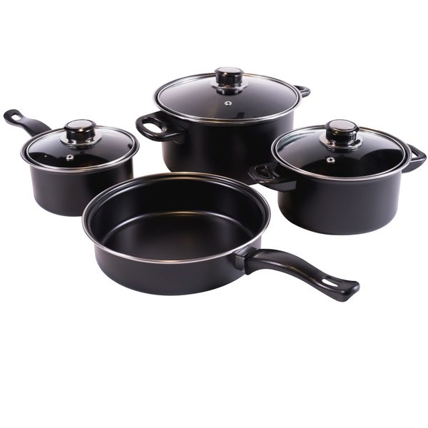 Chefs Delight - 7 Piece Cookware Set - Non - Stick Carbon Steel - Black