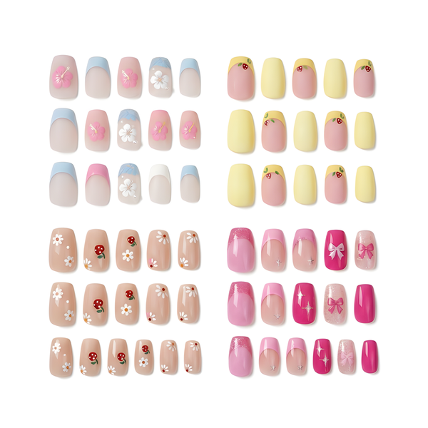 4-Pack (24Pcs) Artificial Nails - Cute Summer Nail Art