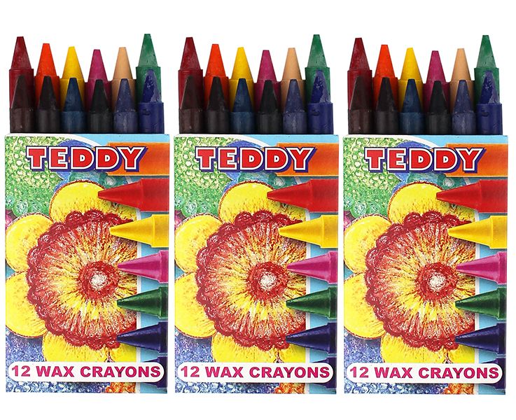 Teddy Econo Wax Crayons B12 - Unlabelled 11mm x 3 packs